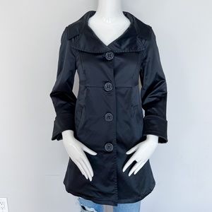 Motivi | Black Satin Peacoat Empire Waist Overcoat Jacket Fitted Dress Coat US4